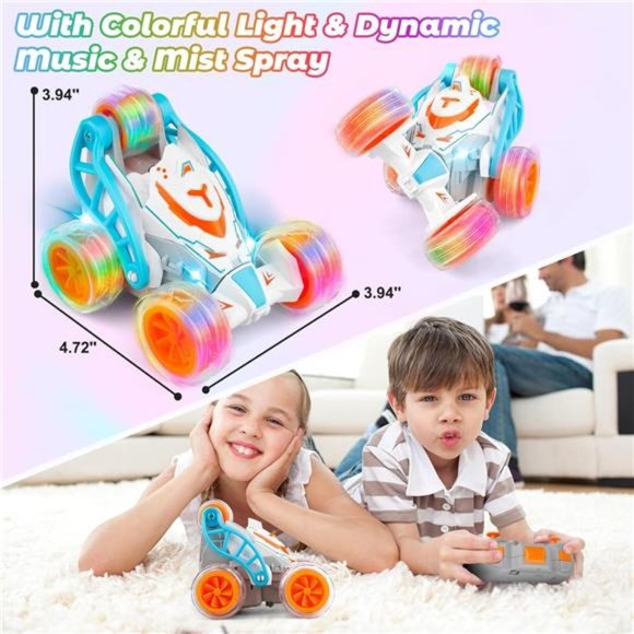 RC Stunt Car with Colorful Lights & Music and Spray For Kids (Orange) - Picture 2 of 6